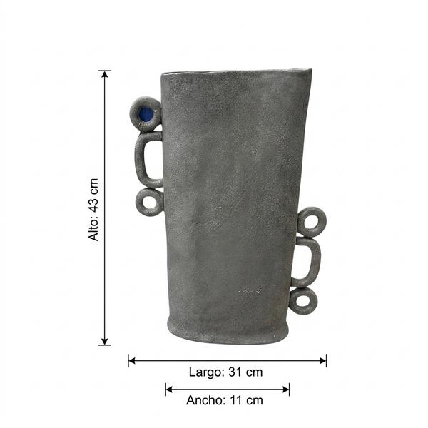 Jarrón grande gris raton en ceramica tallado con errajes - Imagen 6