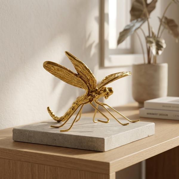Escultura Libélula Imperial Dorada - Imagen 1