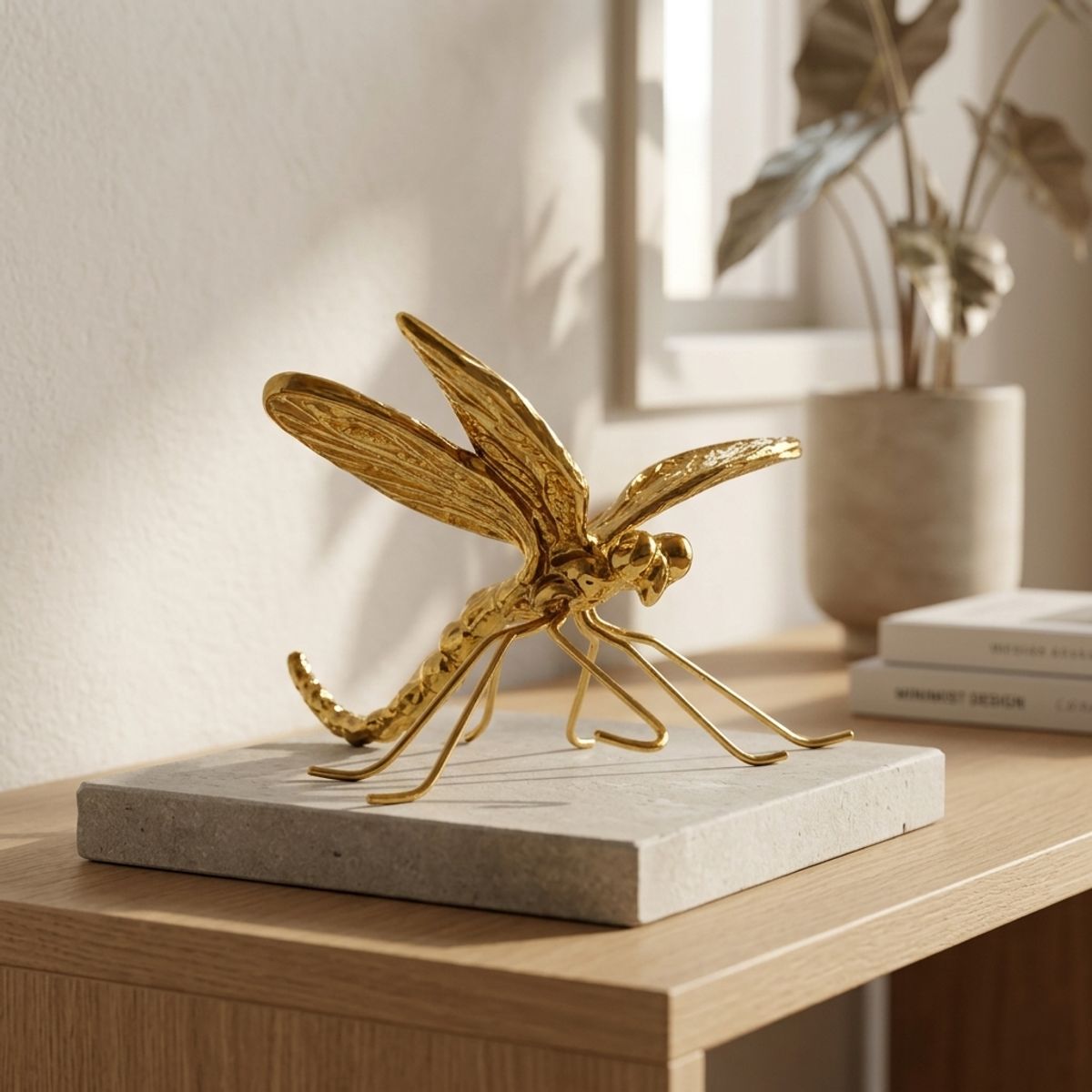 Escultura Libélula Imperial Dorada
