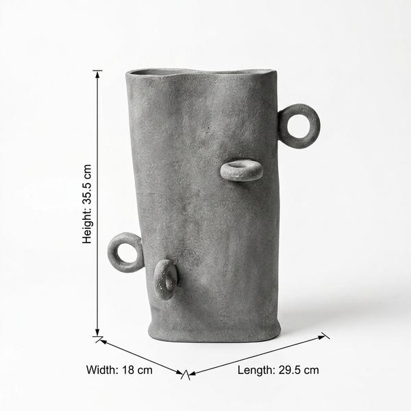 Jarrón pequeño gris raton en ceramica tallado con errajes - Imagen 3