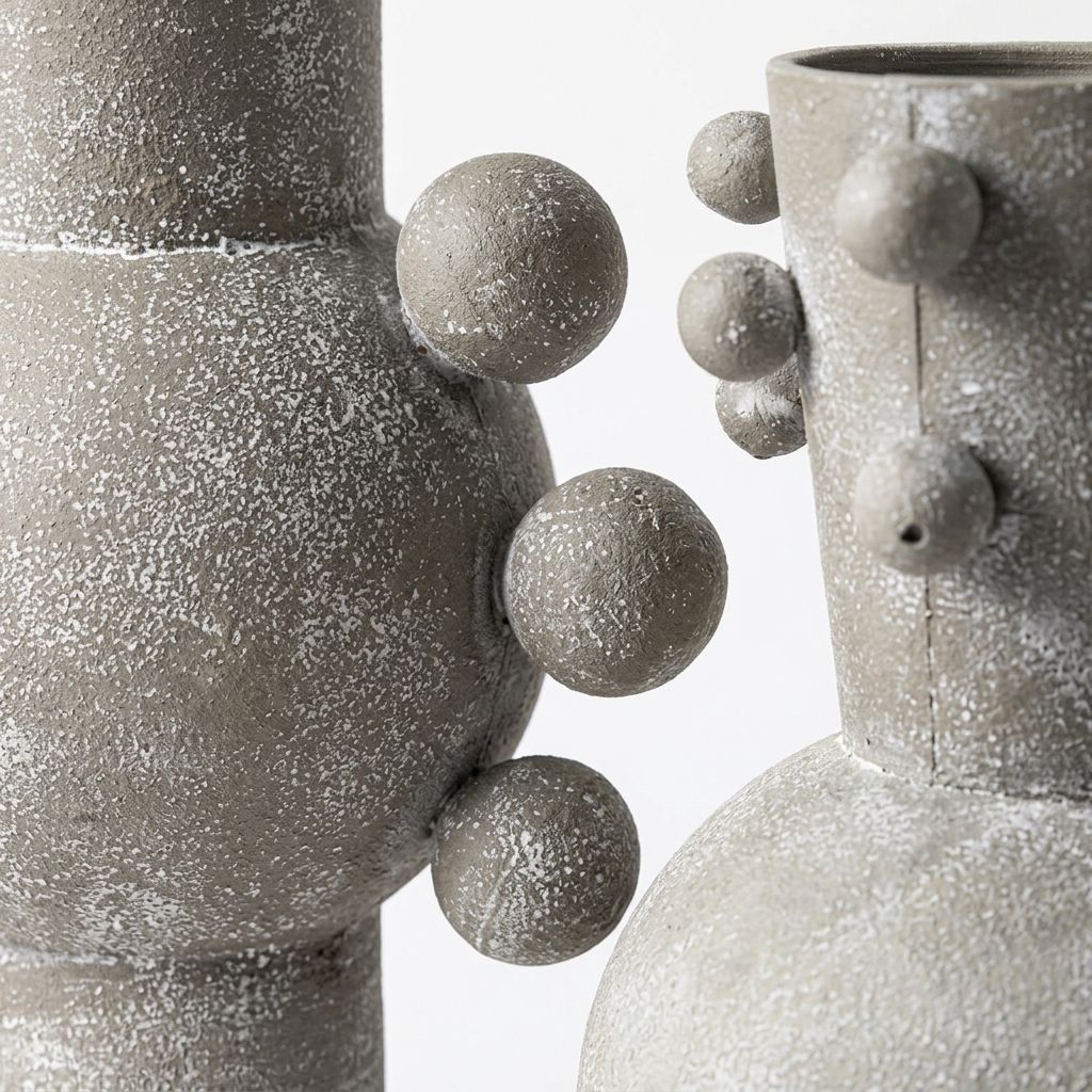 Jarrón  gris textura porosa grande en resina - Imagen 5