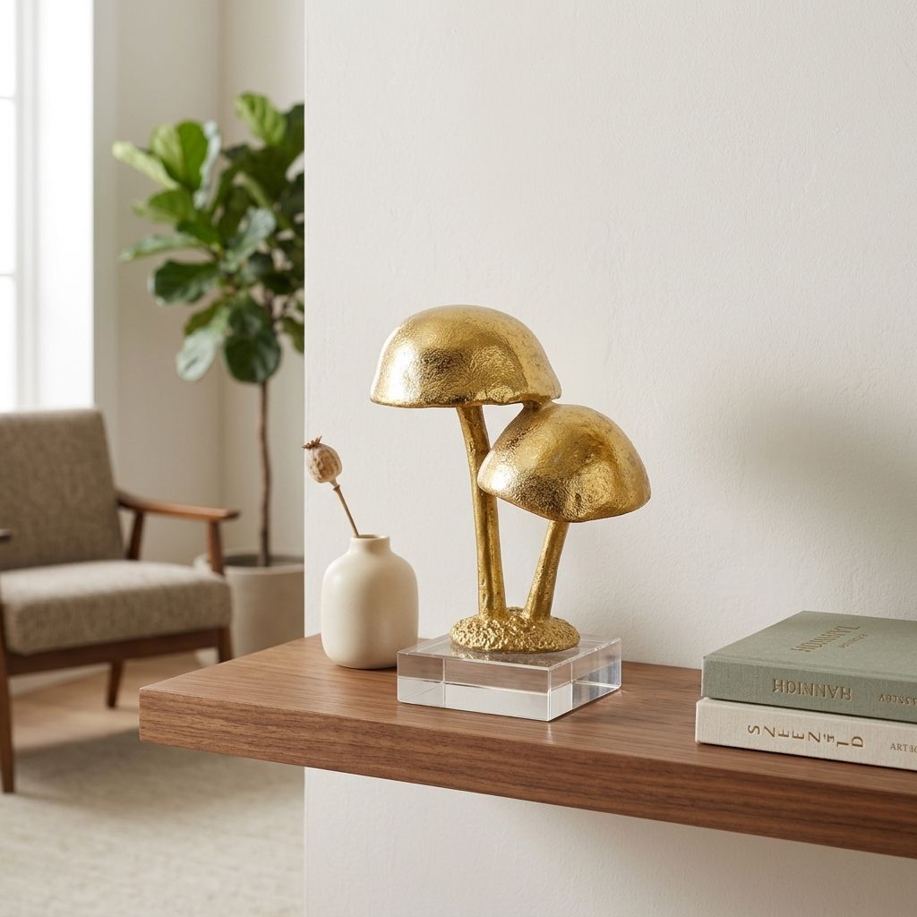 Escultura Decorativa Fungi Dorado - Imagen 1