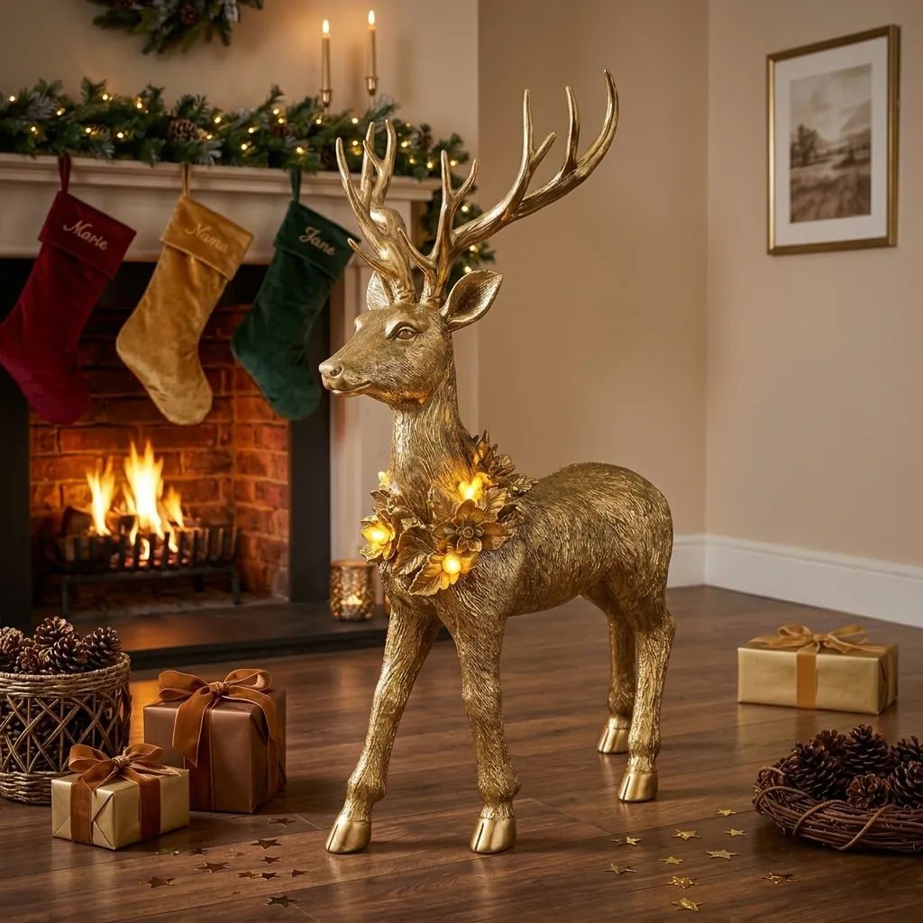 Ciervo Decorativo Dorado Navideño