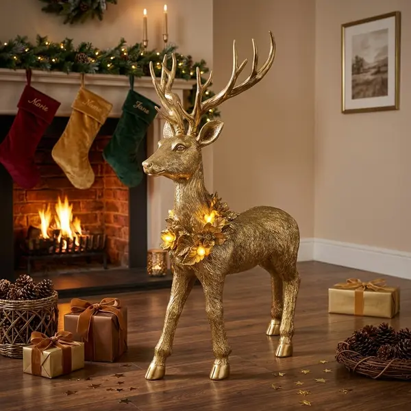 Ciervo Decorativo Dorado Navideño
