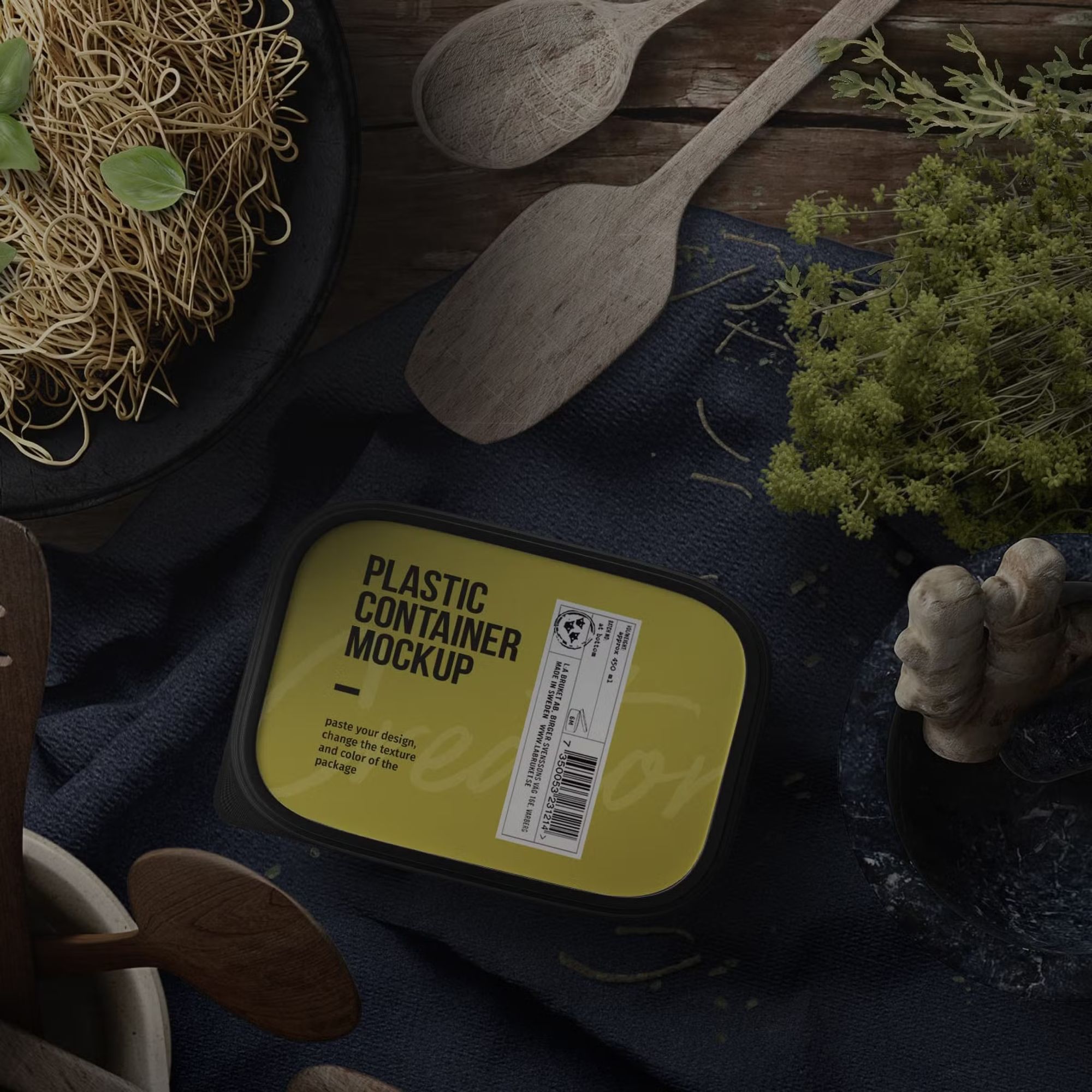 Free Pasta Preparation And Plastic Container Mockup Top View