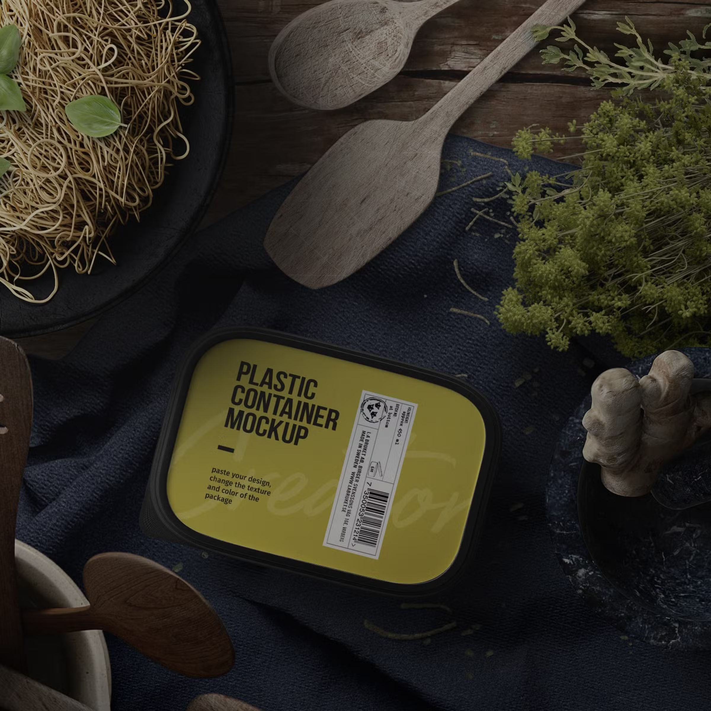 Free Pasta Preparation And Plastic Container Mockup Top View