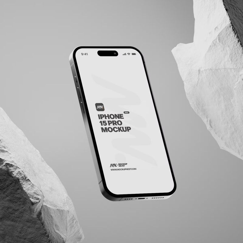 Iphone 15 Pro Mockup With White Rock