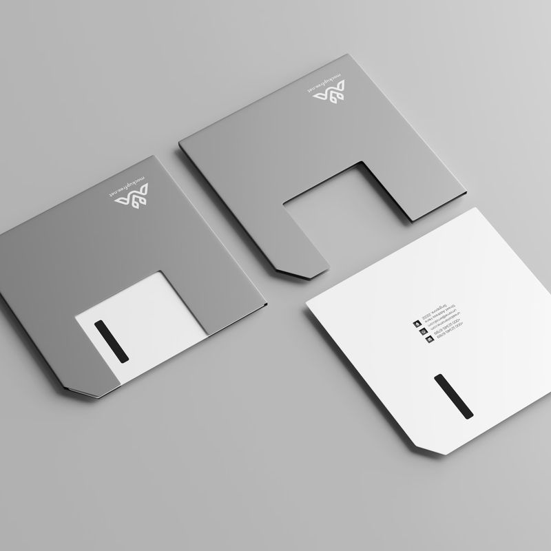 Floppy Disk Shaped Business Card Mockup 3