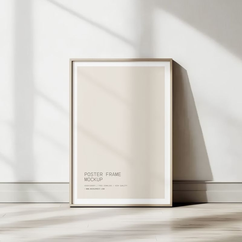 Free Wooden Poster Frame Mockup In Indoor Soft Light