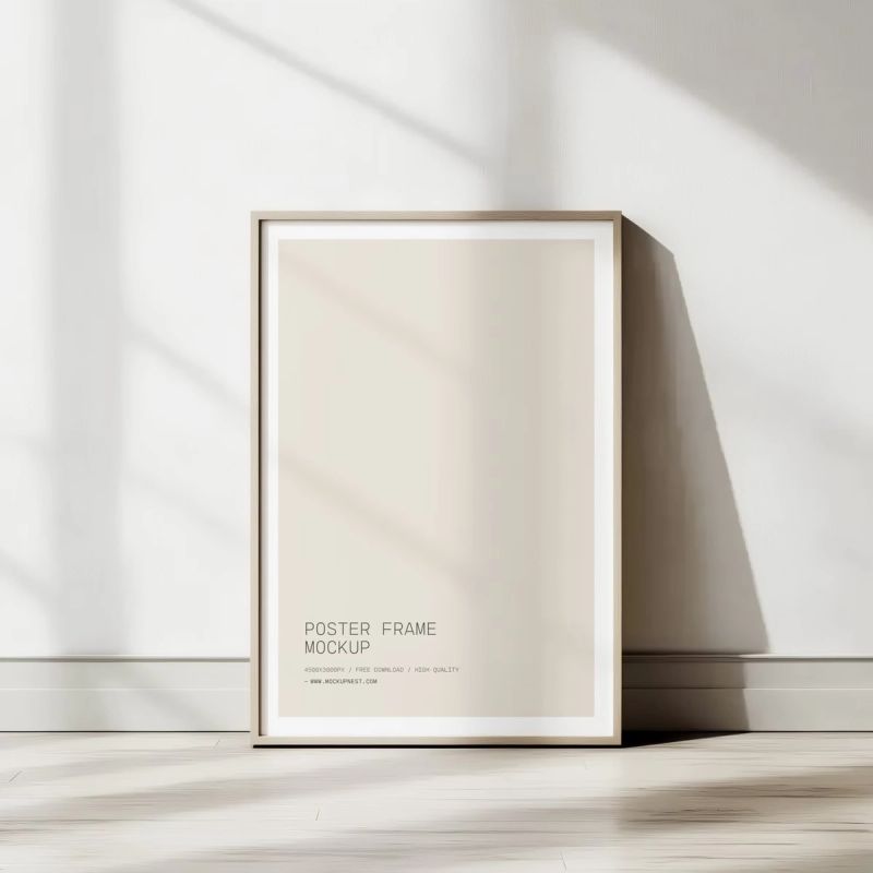 Free Wooden Poster Frame Mockup In Indoor Soft Light