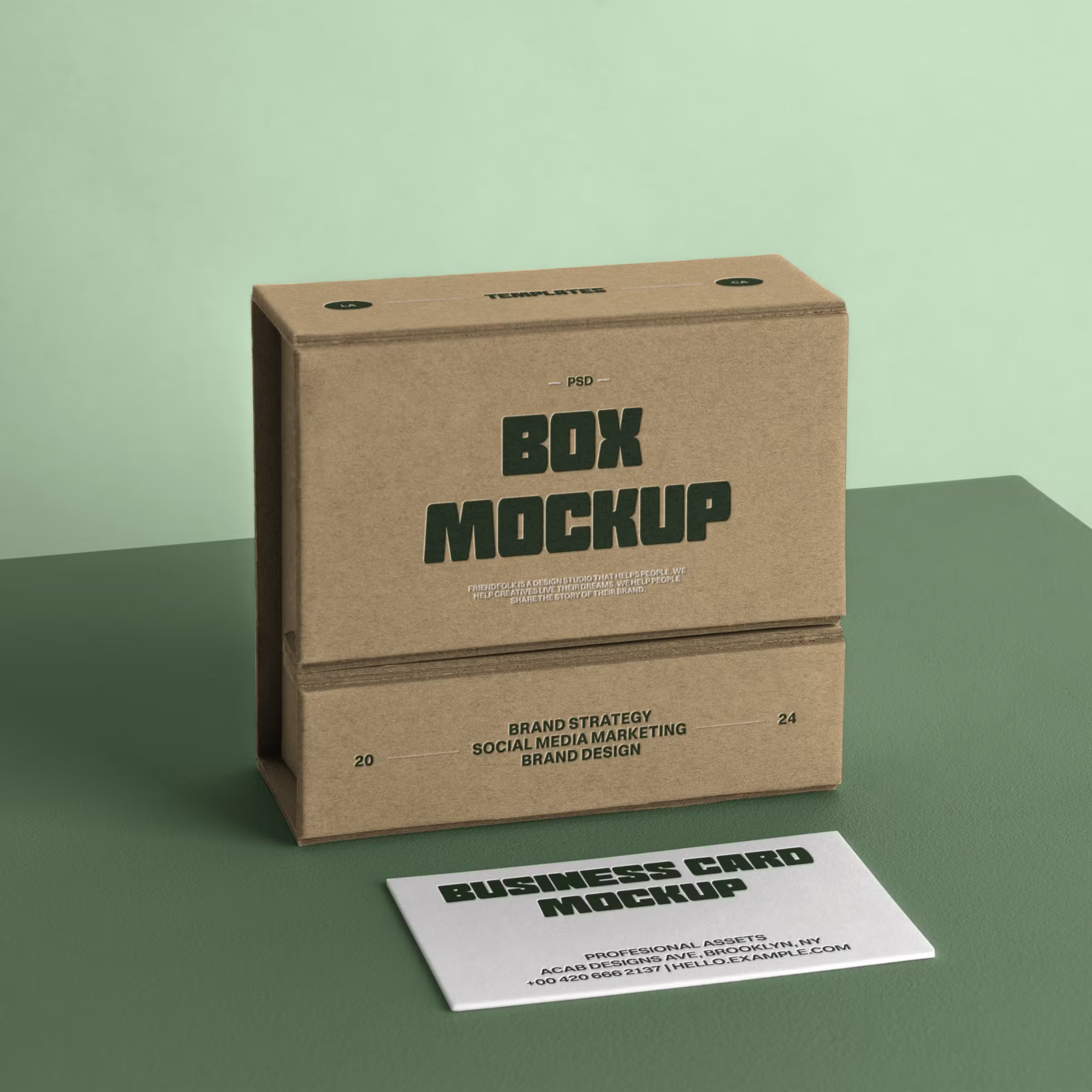 Free Box with Business Card Mockup