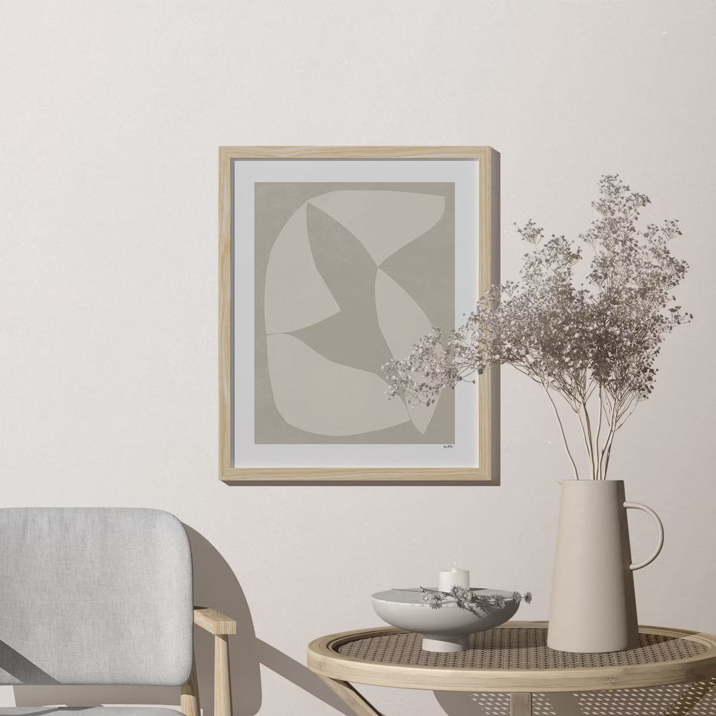 Free Minimalistic Scene With Frame Mockup On The Wall In Minimalistic Interior