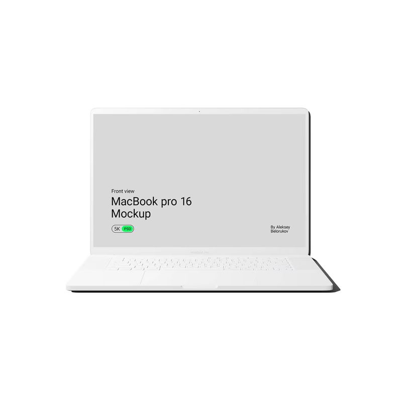 Free Clay Macbook Pro 16 2020 Mockup V5 Front View