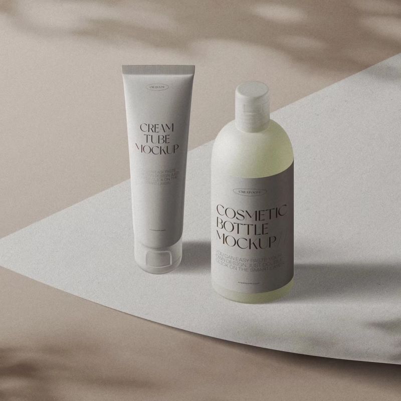 Free Minimalistic Scene With Cosmetic Tube And Bottle Mockups Isometric