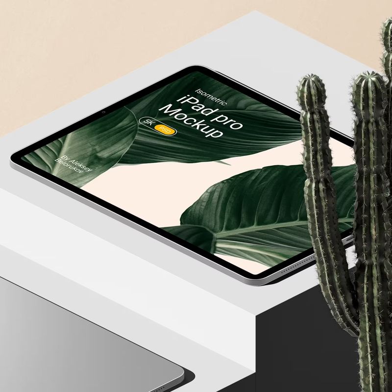 Free iPad Pro With Cactus Mockup V1 Isometric