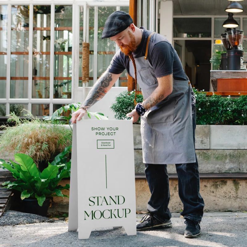 Restaurant Stand with People Mockup