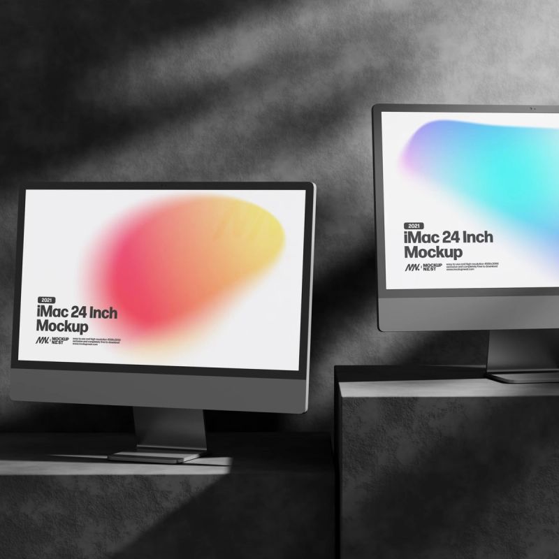 iMac Mockup In Dark Shadow