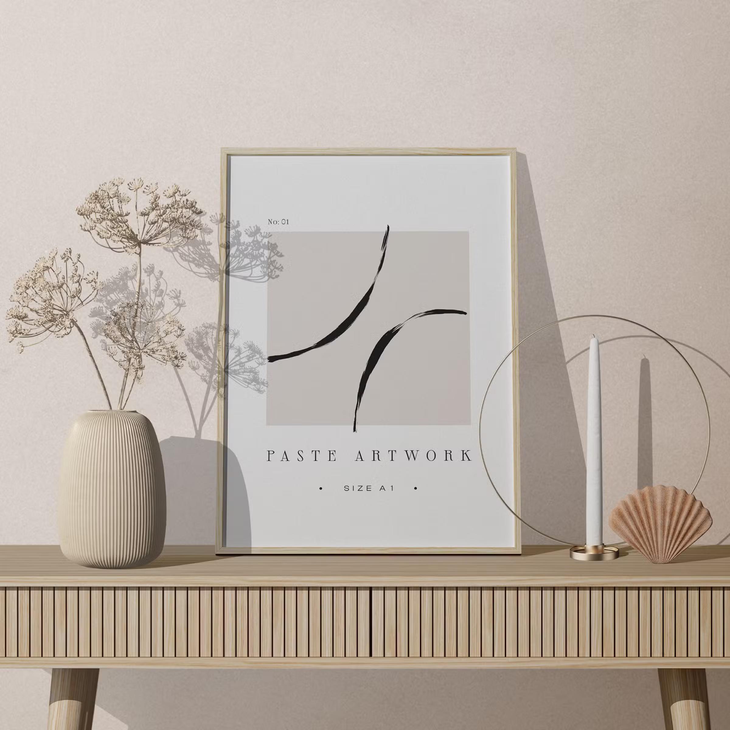Free Frame Mockup On Table With Decorative Plant And Candle