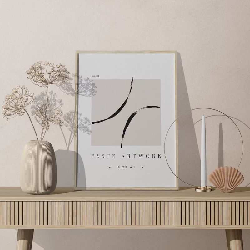 Free Frame Mockup On Table With Decorative Plant And Candle