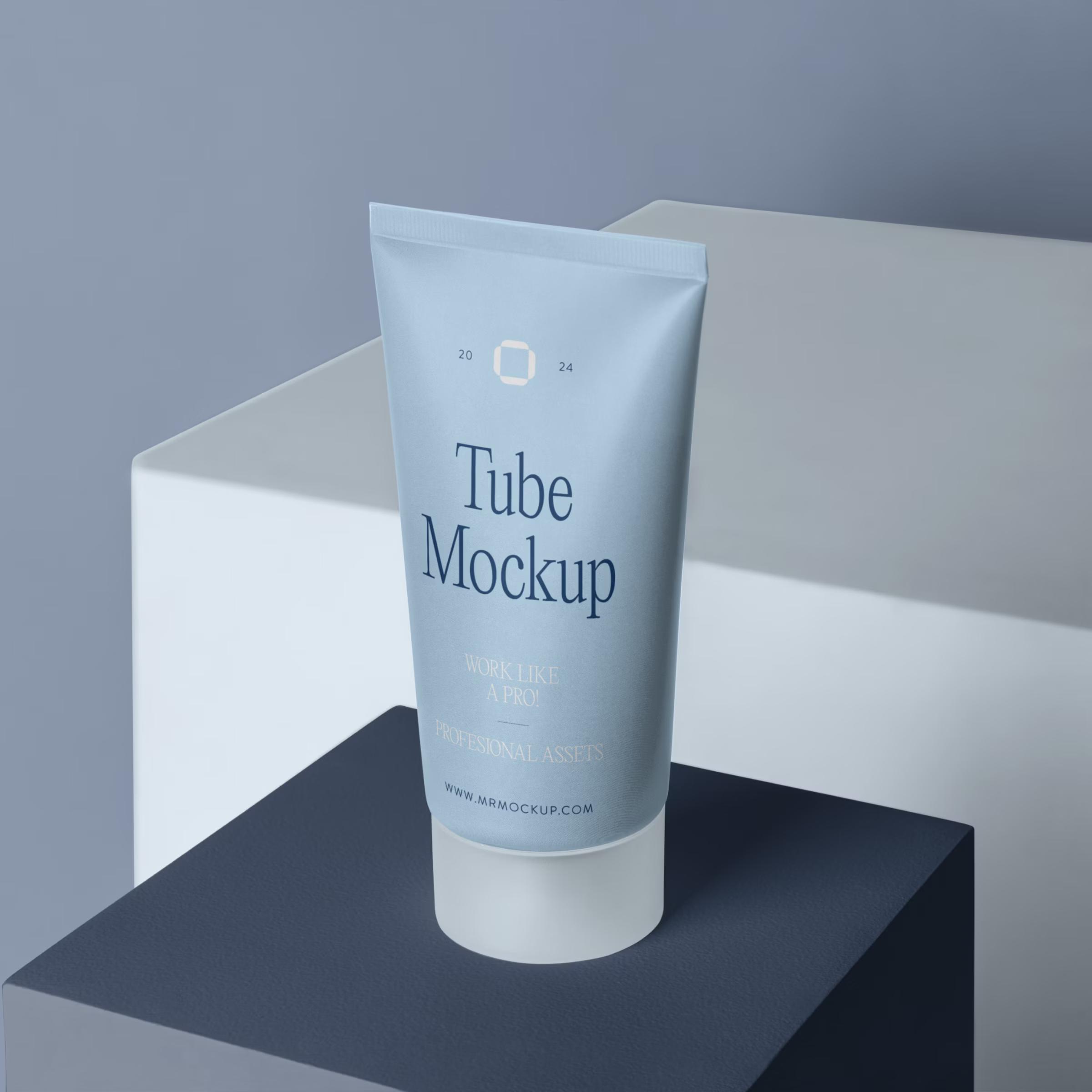 Free Cosmetic Tube on Cube Mockup