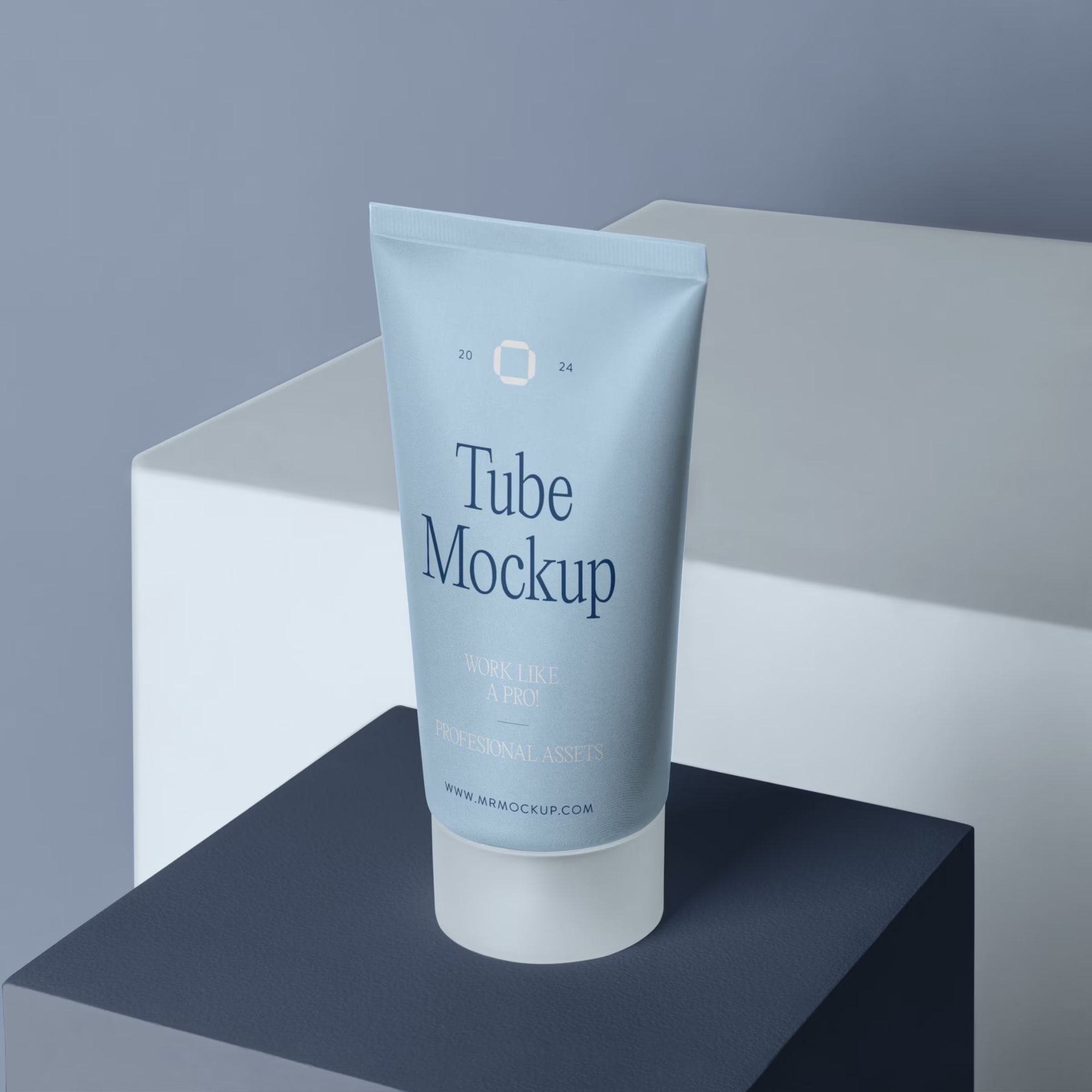 Free Cosmetic Tube on Cube Mockup
