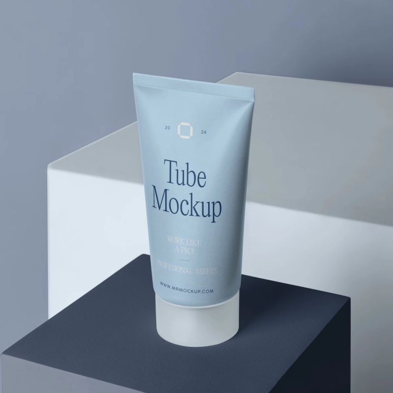 Free Cosmetic Tube on Cube Mockup