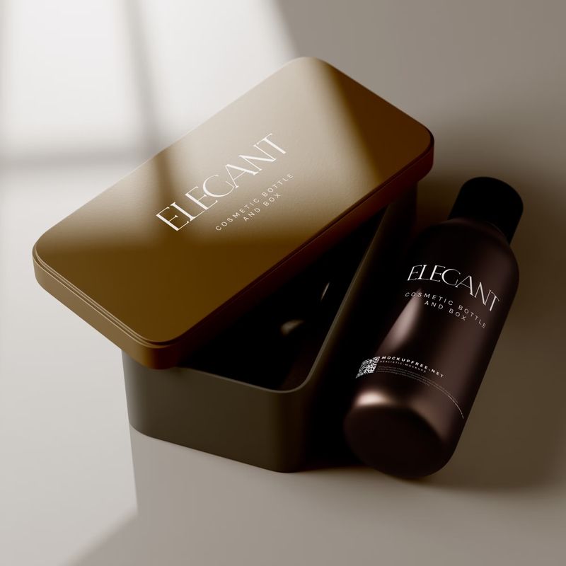 Metallic Box and Glass Bottle Packaging Mockups 4
