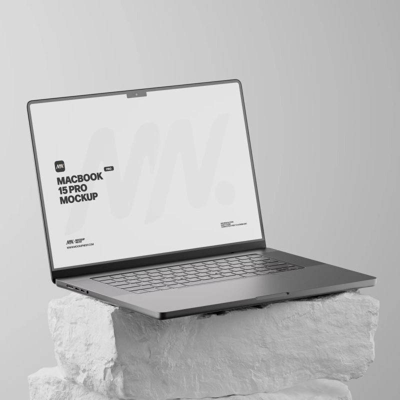 Macbook Pro On White Rock Mockup