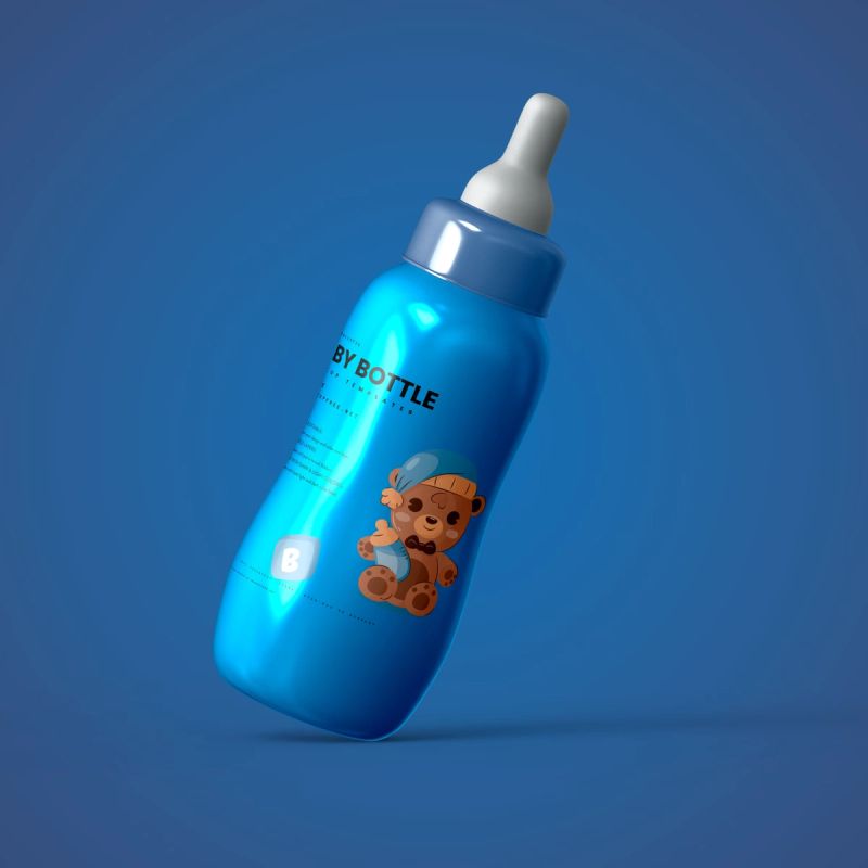 Baby Bottle with Pacifier Nipple Mockup 2