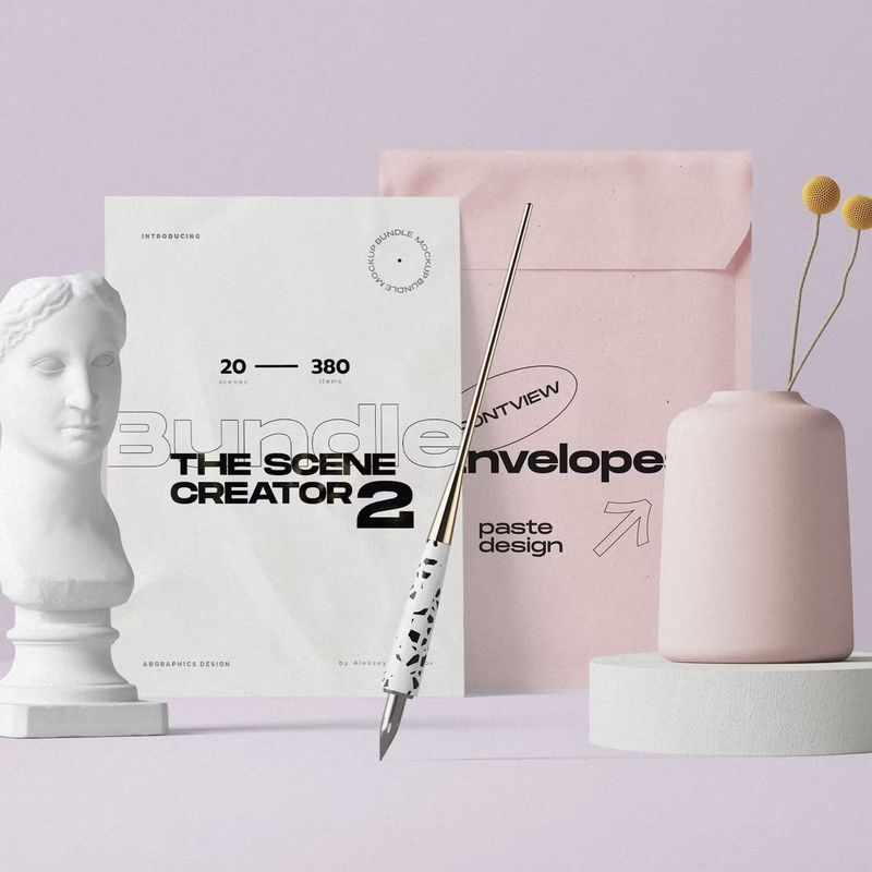 Free Envelope And Papers With Bust Mockup Front View