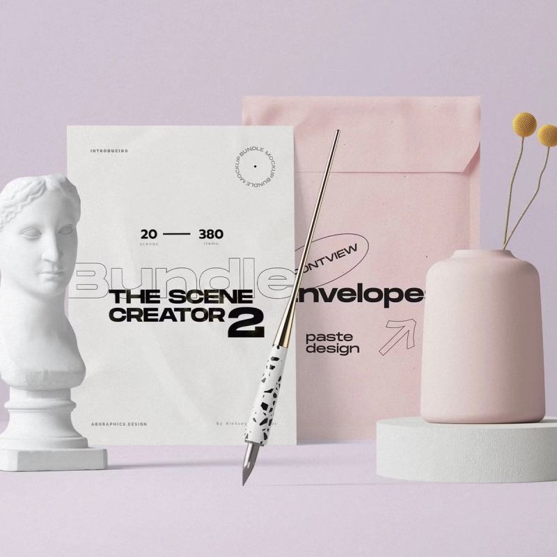 Free Envelope And Papers With Bust Mockup Front View