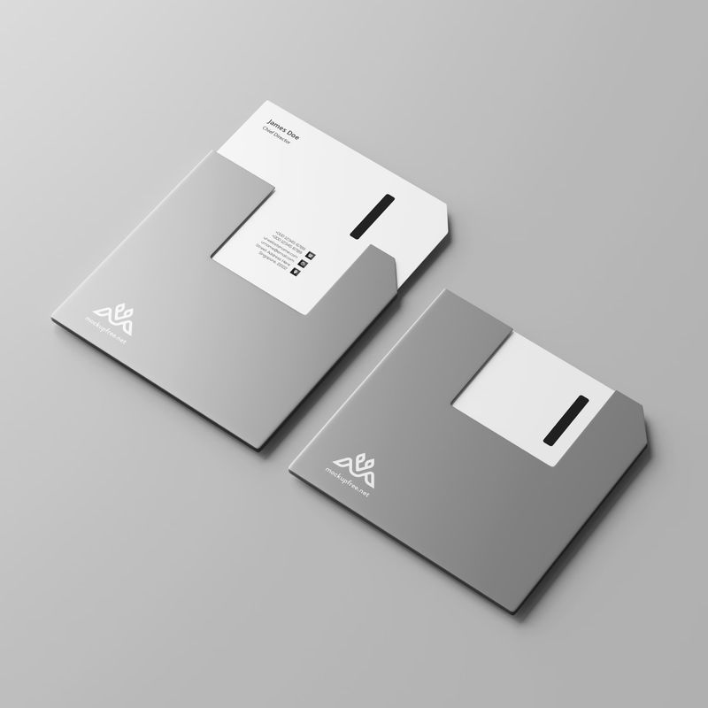 Floppy Disk Shaped Business Card Mockup 2