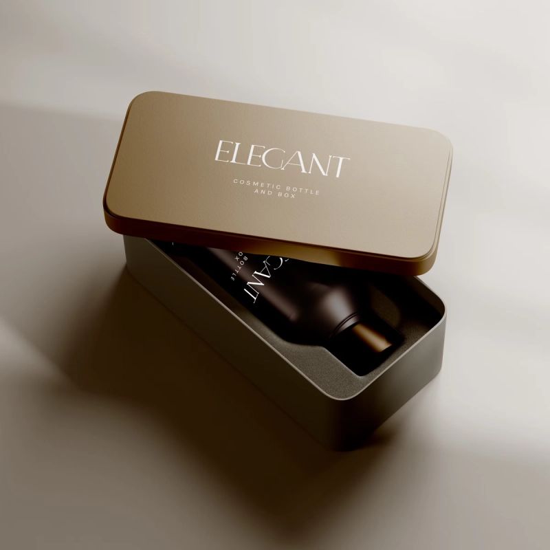 Metallic Box and Glass Bottle Packaging Mockups 7