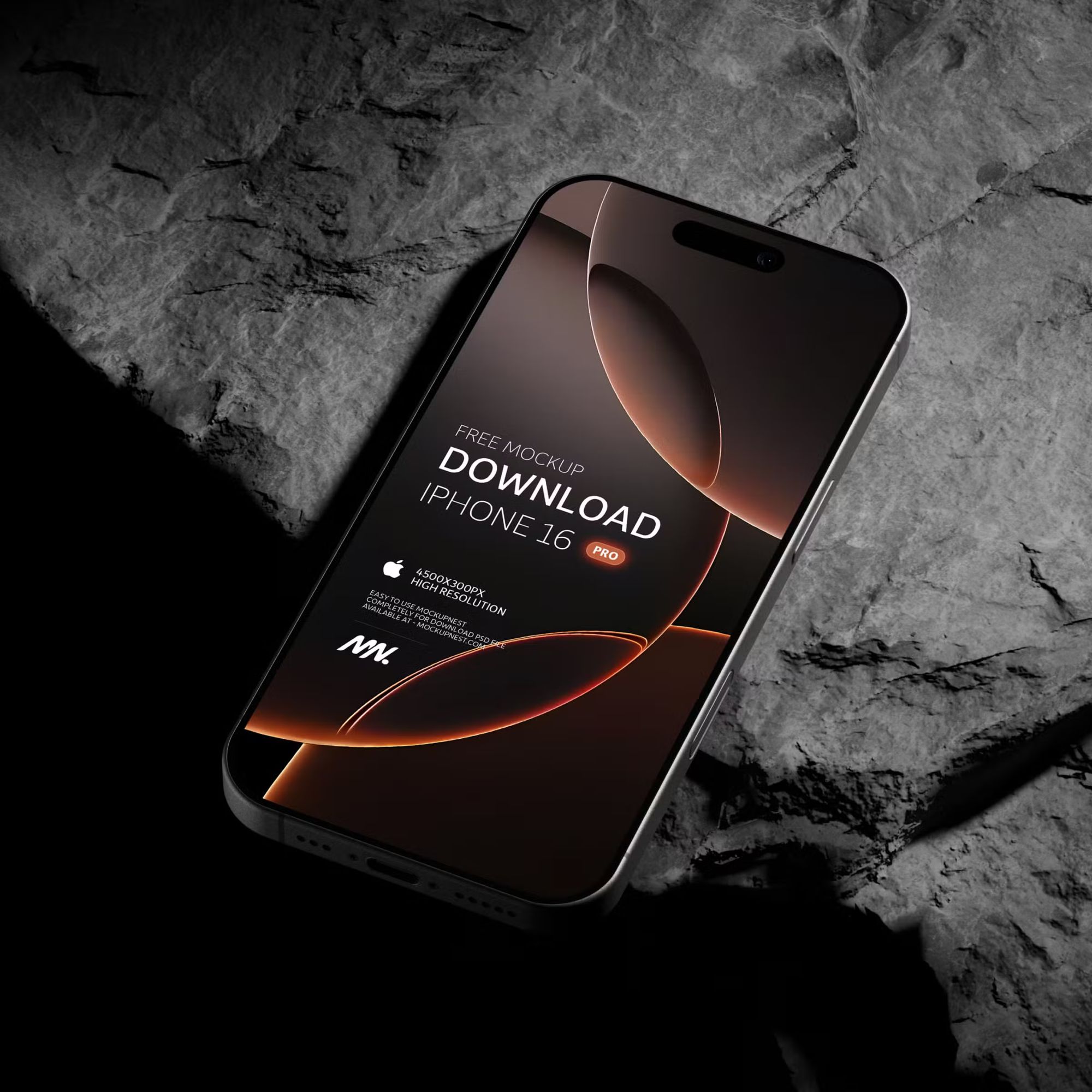 Black Titanium iPhone 16 Pro Mockup On Rock