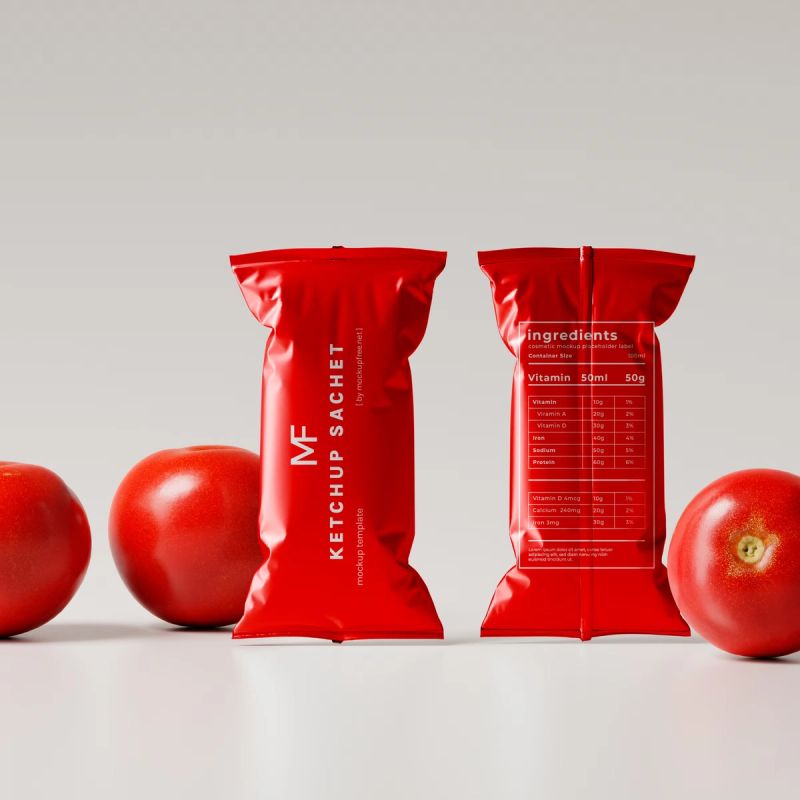 Tomato Ketchup Sachet Packet Mockups 3