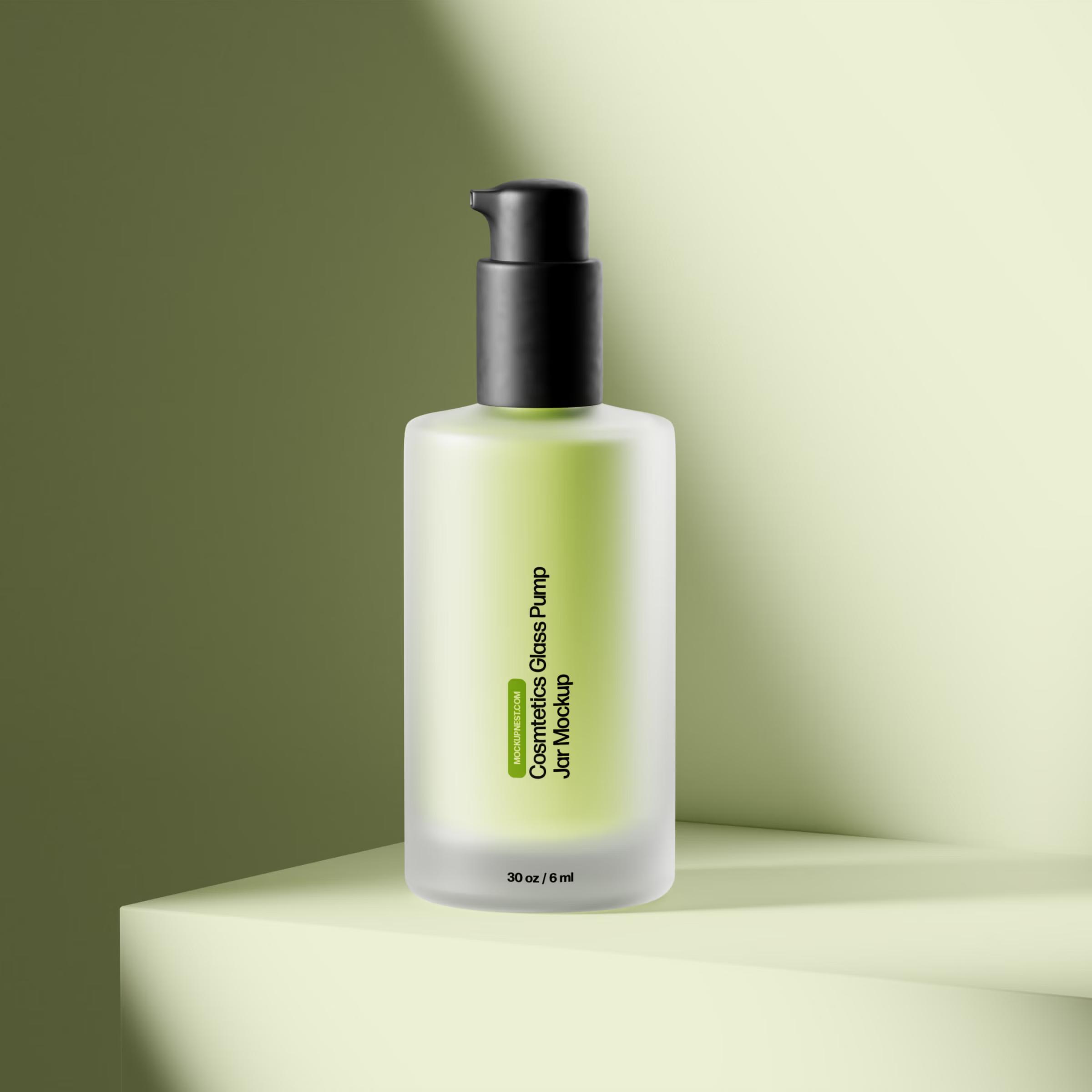 Cosmetics Glass Pump Jar Mockup 2