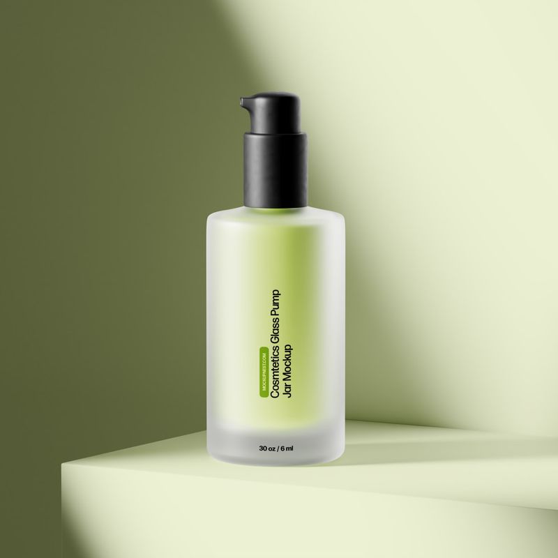 Cosmetics Glass Pump Jar Mockup 2