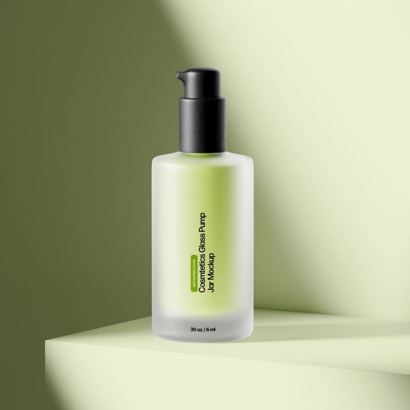 Cosmetics Glass Pump Jar Mockup 2