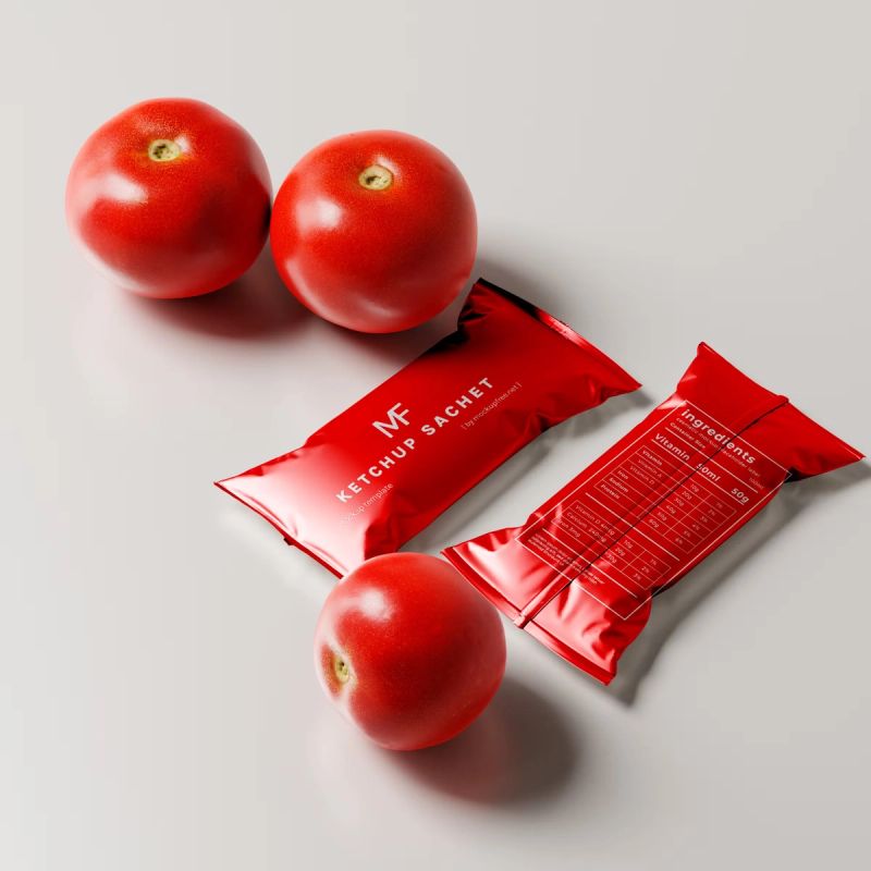 Tomato Ketchup Sachet Packet Mockups 2