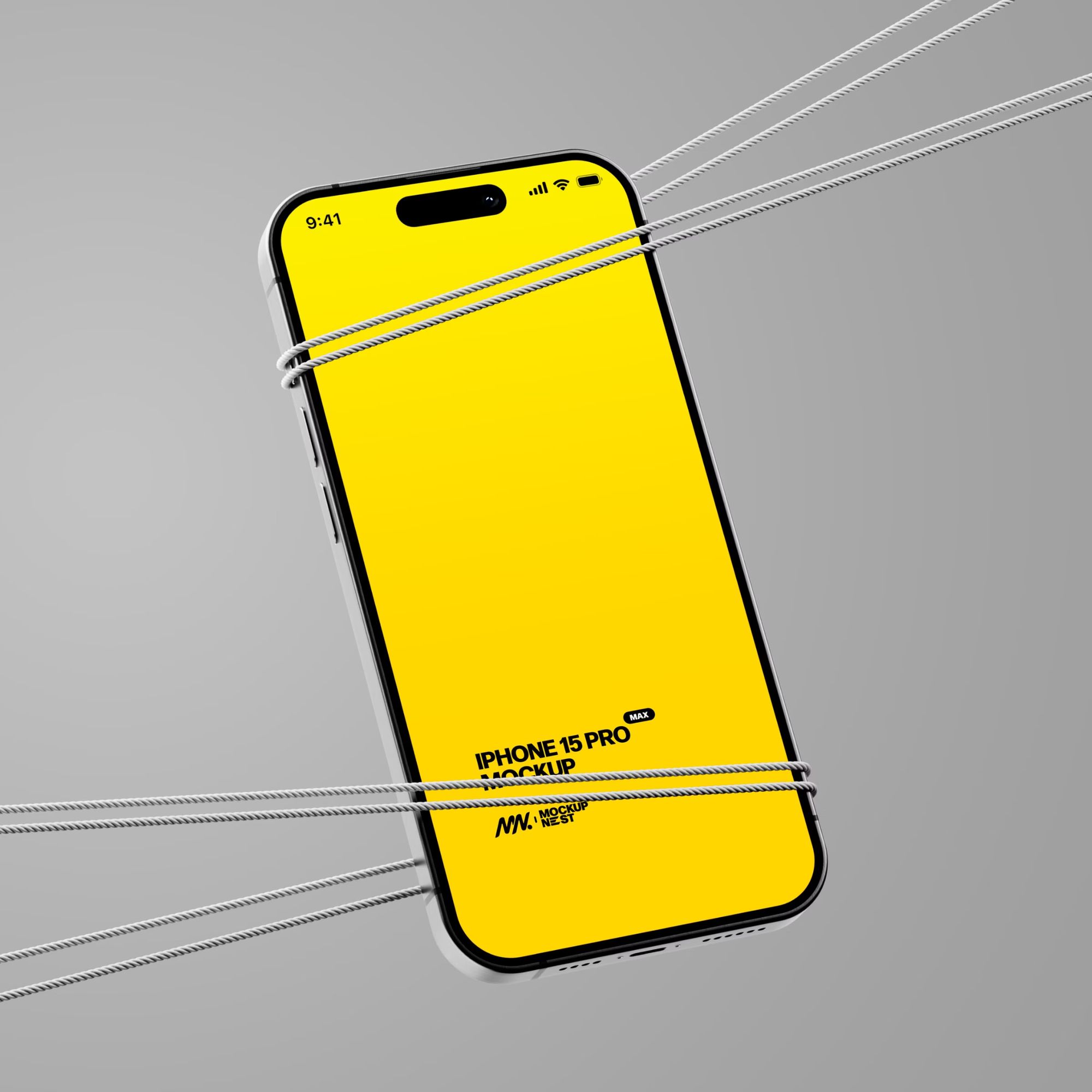 Floating iPhone 15 Pro Mockup With Rope