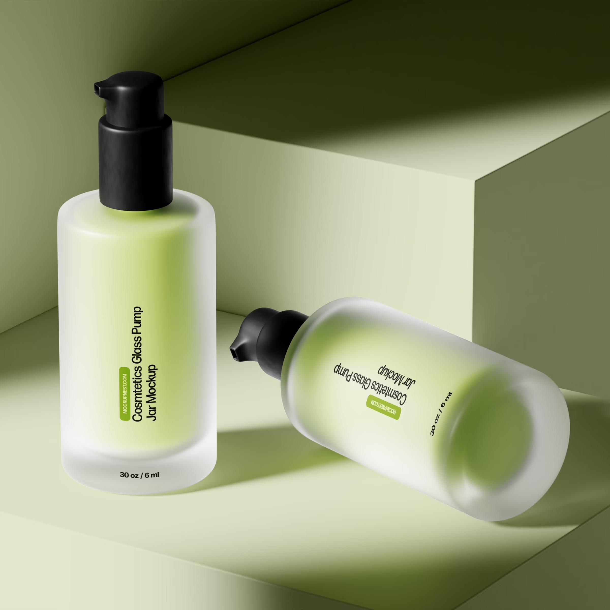 Cosmetics Glass Pump Jar Mockup