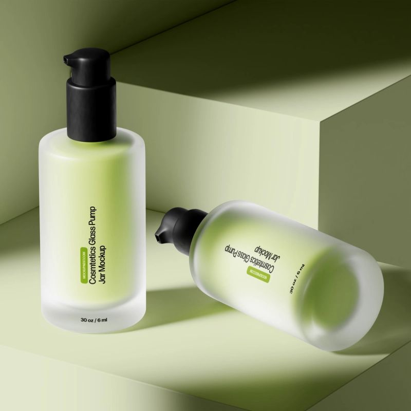 Cosmetics Glass Pump Jar Mockup