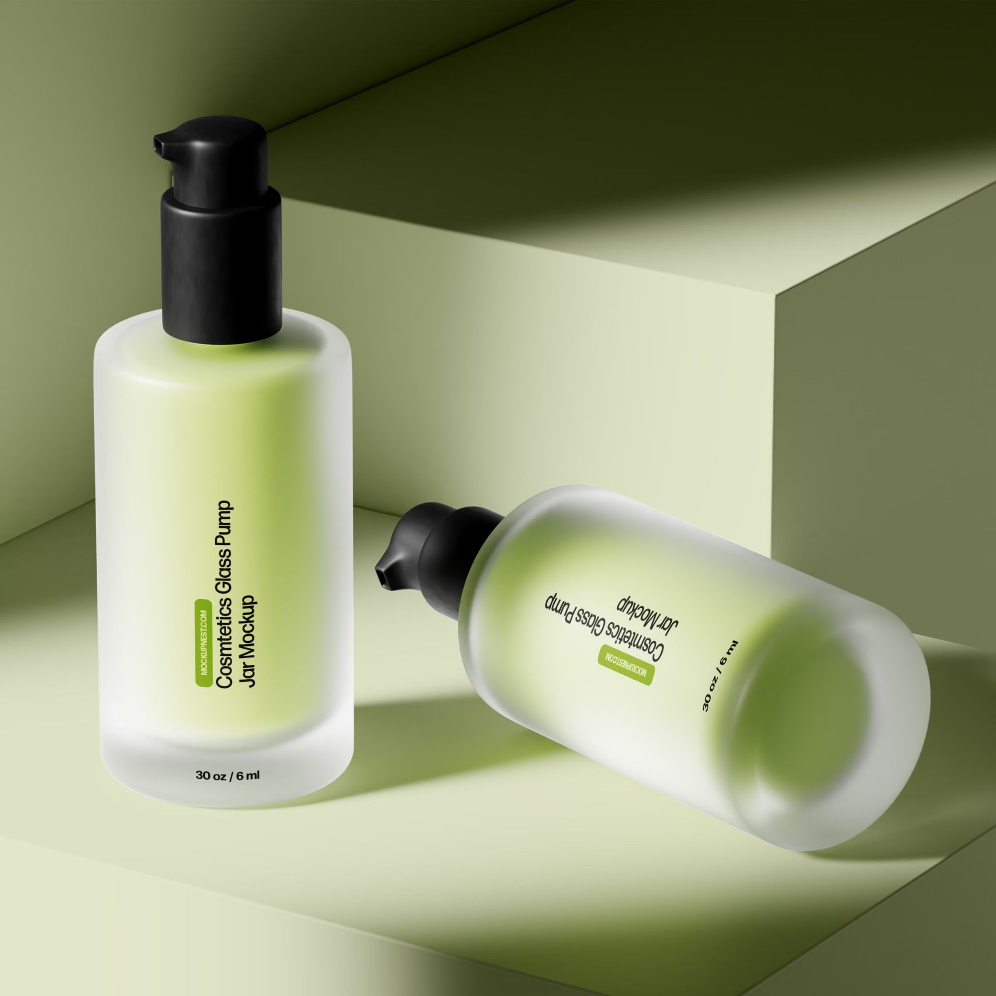 Cosmetics Glass Pump Jar Mockup