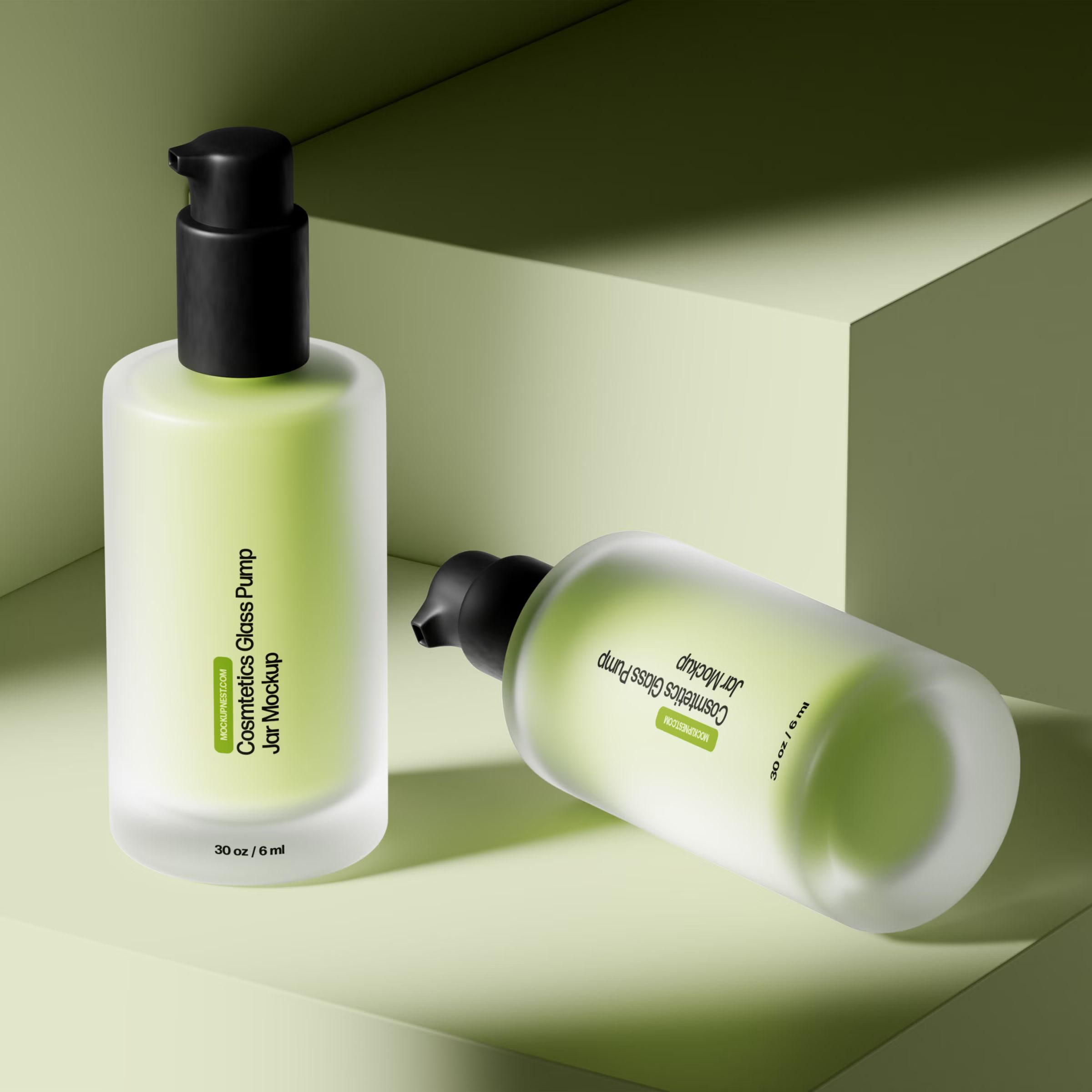 Cosmetics Glass Pump Jar Mockup
