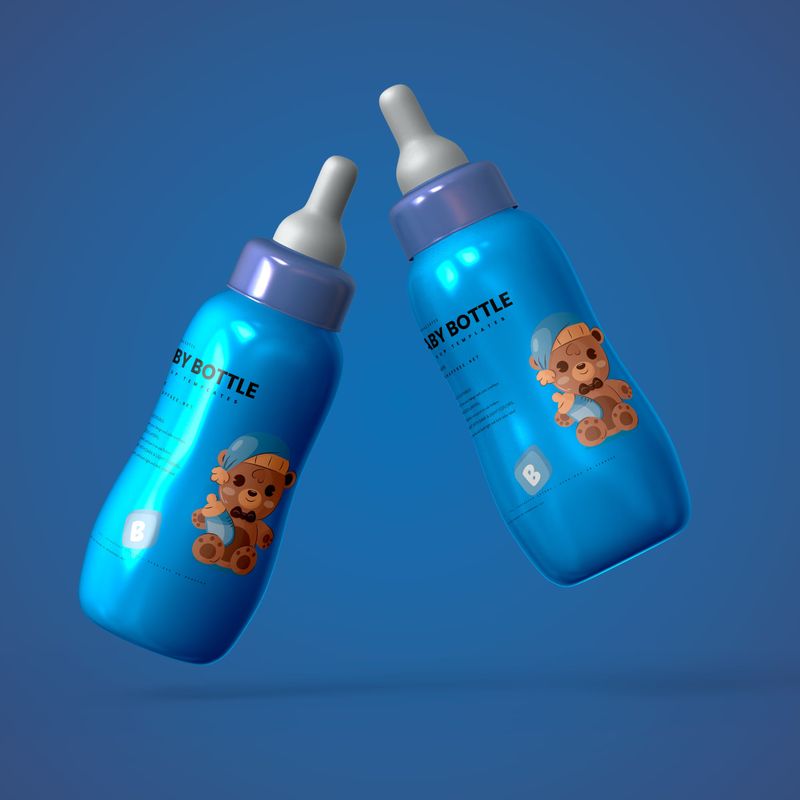 Baby Bottle with Pacifier Nipple Mockup 3