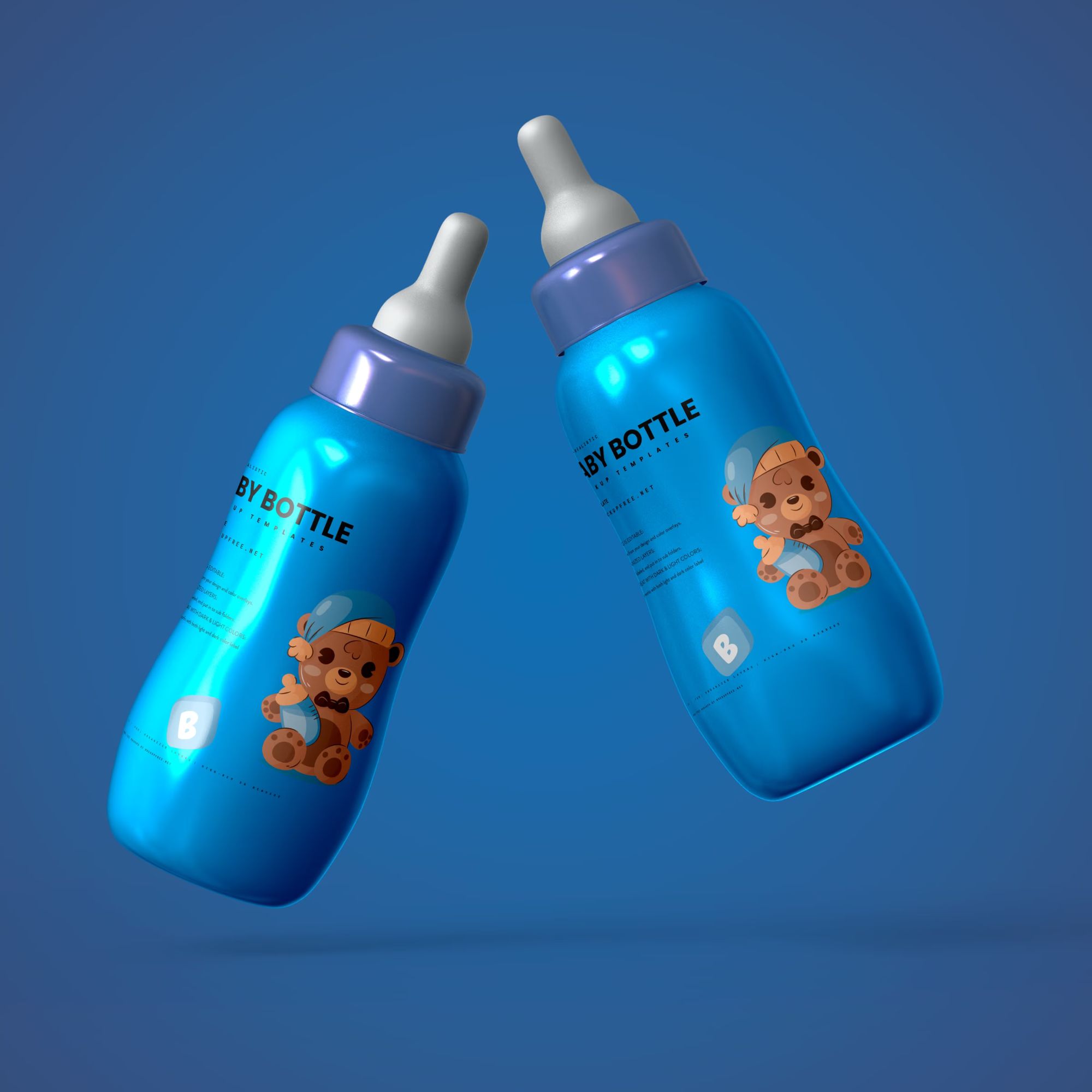 Baby Bottle with Pacifier Nipple Mockup 3