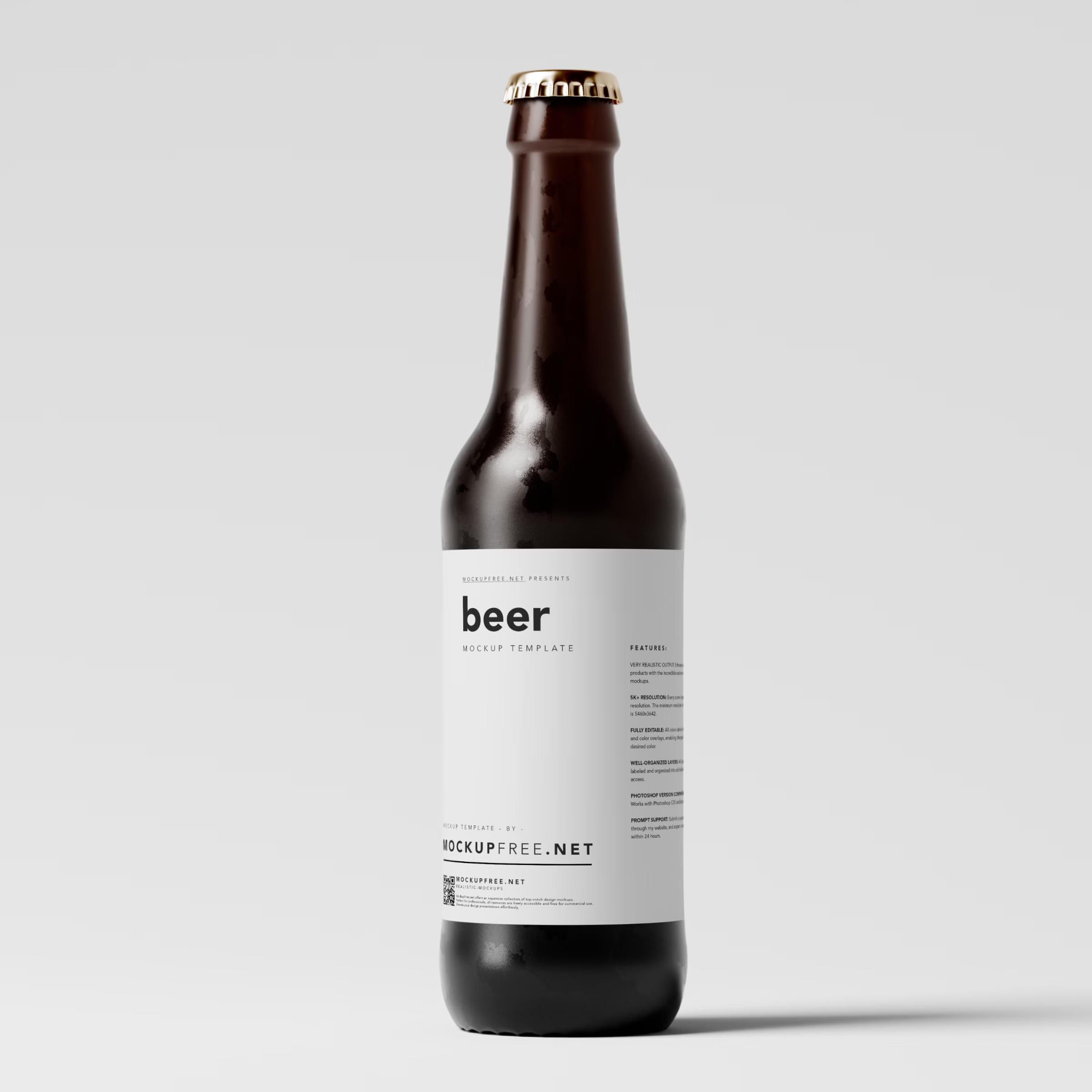 Amber Color Longneck Beer Bottle Mockup