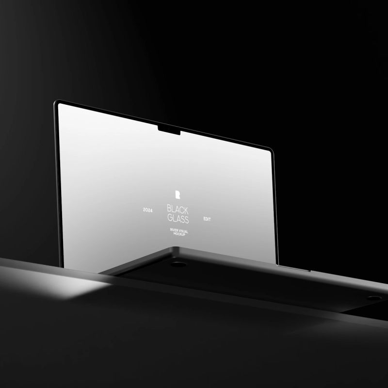 Black Glass Macbook Pro 16 Mockup