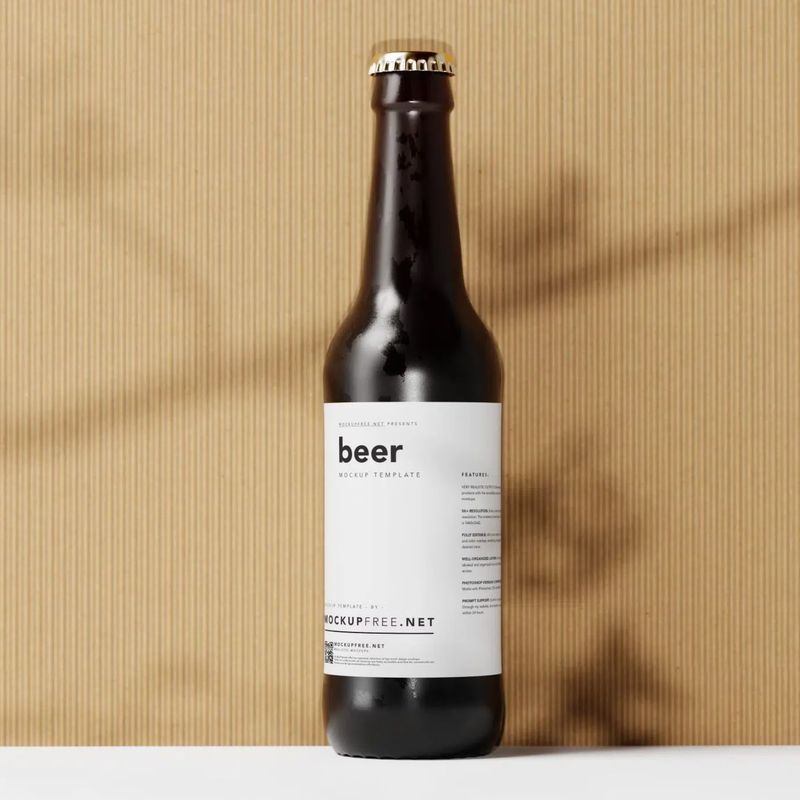 Amber Color Longneck Beer Bottle Mockup 3