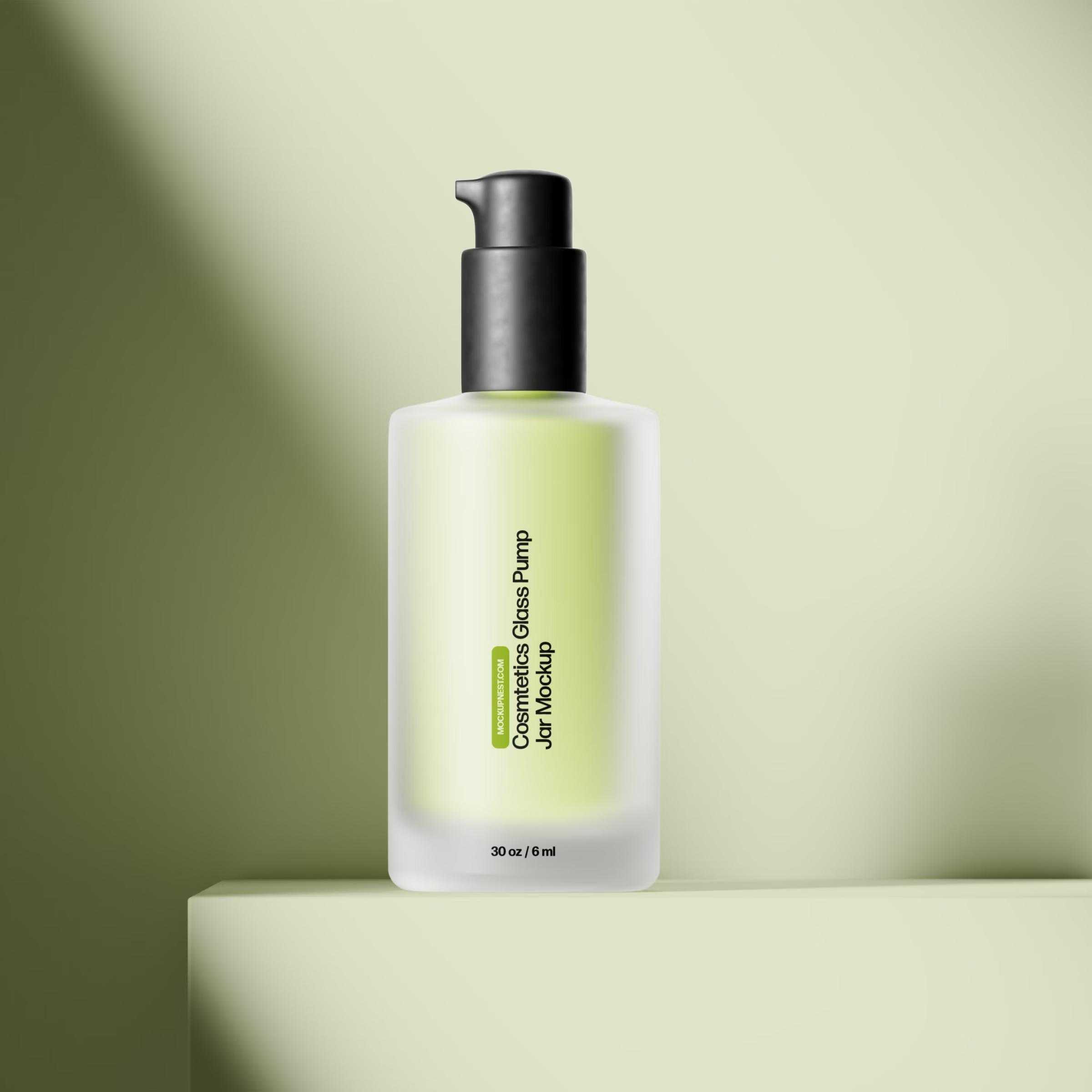 Cosmetics Glass Pump Jar Mockup 3